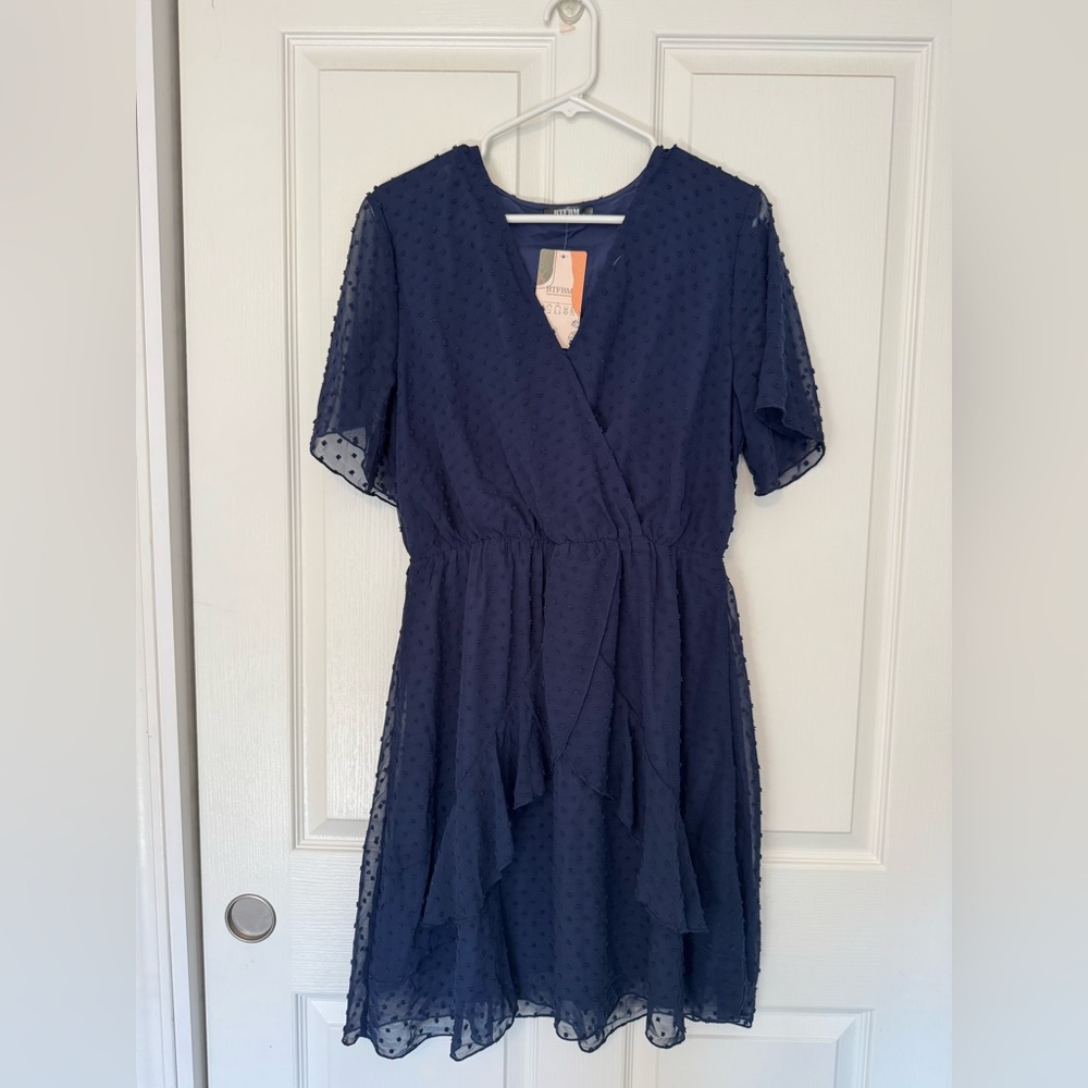 Blue Flutter Sleeve Wrap Dress
